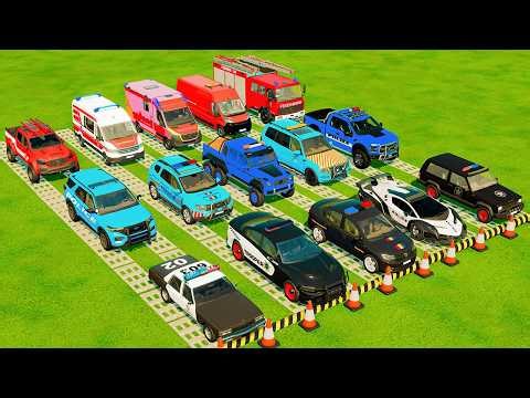 TRANSPORTING CARS, AMBULANCE, POLICE CARS, FIRE TRUCK OF COLORS! WITH TRUCKS! - FS 22