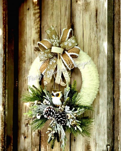 Handmade Winter Owl Wreath, Snowy Woodland Winter Decor - Etsy