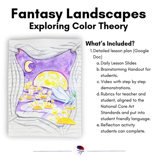 Bring the magic of imagination into your classroom with this Fantasy Landscape Art Lesson for 5th grade! 🌈 Students will design original fantasy landscapes while exploring color, composition, and creative thinking. This ready-to-use lesson includes slides, brainstorming handouts, step-by-step video demos, and teacher & student-friendly rubrics—all aligned to National Core Art Standards. Perfect for sparking creativity and saving teachers prep time! 🎨✨ Grab this resource from my Teacher's Pay T