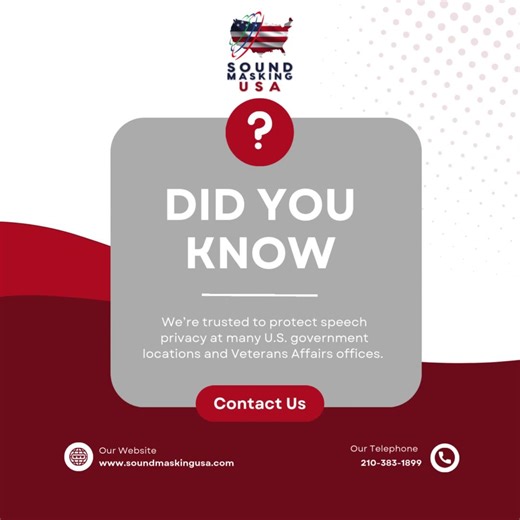 Sound Masking USA on Instagram: "We are highly specialized in security and compliance-heavy environments and trusted to protect many government locations across the U.S. In fact, we have completed U.S. Government projects including: -Many SCIFs treated across locations for the United States Air Force, Army and Navy -Veterans Administration Medical and Counseling Centers -Army Corp of Engineers -Navy Facilities Command Naval Research Lab Lackland AFB -Travis AFB -Detroit Arsenal -Department of He