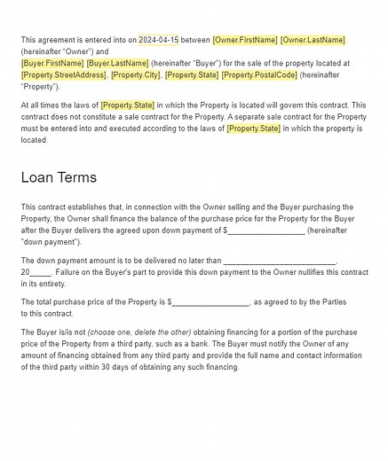 Owner Financing Contract Template – BlueNotary