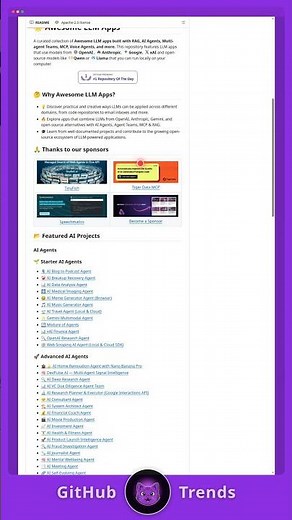 100,000+ Stars: The Ultimate Free LLM Apps Repository #Shorts #AIAgents