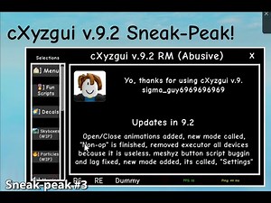 Roblox Sneak-Peak #3 cXyzgui v.9.2 require, serverside script!!! (Backdoor includes)