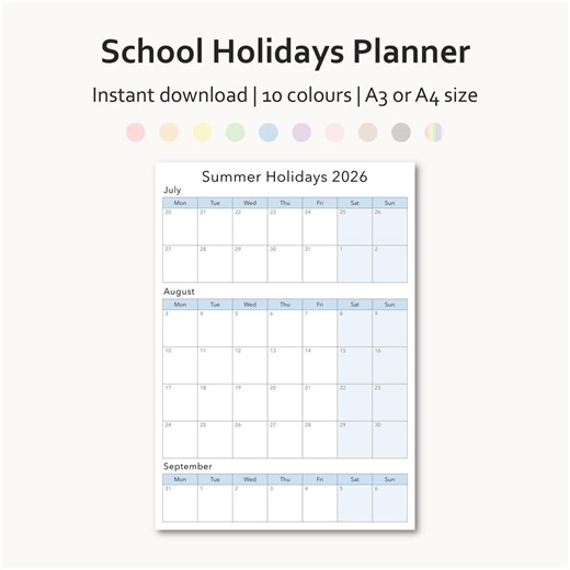 2026 School Holiday Calendar: Printable Family Planner, Kids Activity Schedule (A0-A5 Digital Download) - Etsy