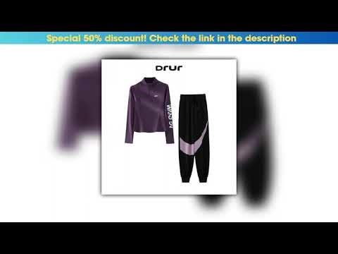 Deal DRUR Yoga Set for Women 2 Piece Lightweight Loose Fit Sportswear Outfits Breathable Tops Pants