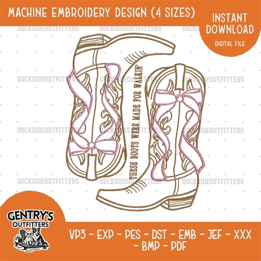 Western Boots Bow Embroidery Design, These Boots Were Made for Walkin Cowgirl Stitch File, Bundle Sizes, Instant Download - Etsy