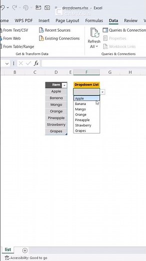Excel Dynamic Dropdowns with INDIRECT (Auto‑Updating Lists). #ExcelTips #DataValidation #ExcelShorts