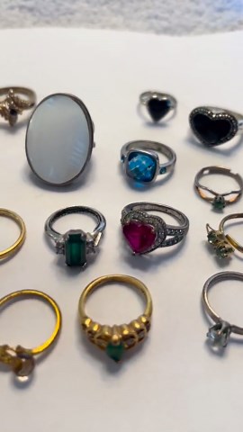 Vintage rings, lot of 23, costume jewelry, various sizes, stones, craft supply