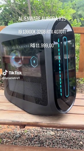 Alienware R15 Configuração • Processador i9 13900K • Geforce RTX 4070Ti OC • Water Cooler Alienware • 32GB Memoria 4800hz • 1TB SSD PCIe NVMe M2 • Fonte 750 80 Plus Gold • Case Alienware Aurora R$ 11.999,00 Frete ou Entrega