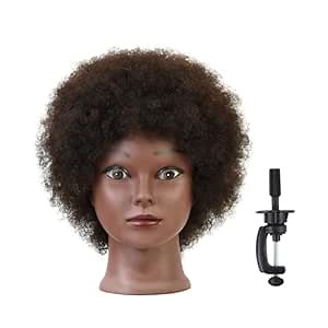 Afro Mannequin Head with 100% Human Hair Curly Hair Hairdresser Hair Styling Manikin Head Cosmetology Doll Head for Display Practice Braiding Styling with Clamp Stand