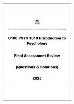 Wgu C180 Psyc 1010 Introduction To Psychology Final Exam TEST BANK 2025