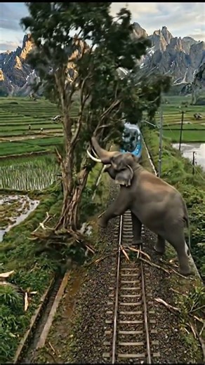 Elephant Clears Fallen Tree Seconds Before Train Arrives | Stunning Realistic Scene