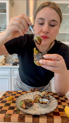 Nadia Aidi on Instagram: "Salmon Spring Rolls…I’ve been eating these borderline too much because they’re easy, quick and freaking awesome! Also, works great with canned tuna or cooked salmon. Ingredients: * 4 spring roll wrappers. * 4 oz sushi grade salmon (sliced). * japanese mayo to taste. * Salsa macha to taste. * 1/4 cup green onion. * Cucumber slices. * Avocado slices. * Toasted sesame seeds. * 1/2 lemon. * Mini nori squares. * I dipped in eel sauce (equal parts sugar, soy sauce and rice vi