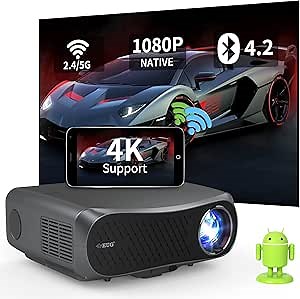 Native 1080P Projector with WIFI and Bluetooth,Full HD Projector 4K Support with Android TV, Apps Built in,Smart Movie Gaming Home Theater Proyectores with High Brightness,Auto Keystone,Digital Zoom