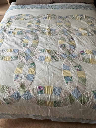 Vintage Handmade Wedding Ring Quilt – Pastel Patchwork Cotton Quilt – Full/queen Bedding - Etsy