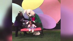 Little girl as horrified by Easter Bunny as we are