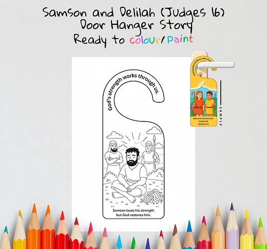 Samson & Delilah Kids Bible Craft Door Hanger | Judges 16 Coloring Craft | Bible Activity for Kids | Christian Printable - Etsy