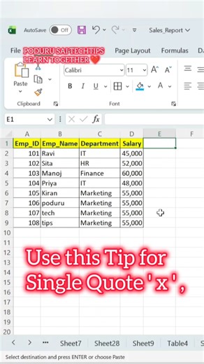Day 45 - Excel Formula Hack | Convert Values to SQL Format #excel #shorts #podurutechtips