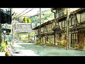 まずは一点透視 ／ 岐阜県・郡上八幡 【透明水彩風景画】 Gujo Hachiman Japan ／ one point perspective【Watercolor】