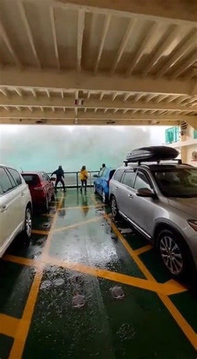 This Ferry Hit a Storm So Wild That Waves Started Crashing Into the Cargo Area—and People Are Stunned 🌊 What was supposed to be a routine ferry crossing turned intense when a powerful storm sent massive waves slamming into the vessel—so hard that water began splashing into the cargo area. The footage shows the ferry pitching and rolling as seawater surges inside, soaking cars and containers while the wind howls outside. Viewers online are calling it “stressful but impossible to look away,” with