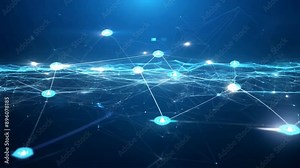 Digital Network Horizon: A web of interconnected nodes shines against a deep blue expanse, representing the future of technology and global communication.