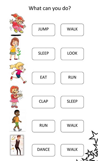 Actions verbs interactive worksheet