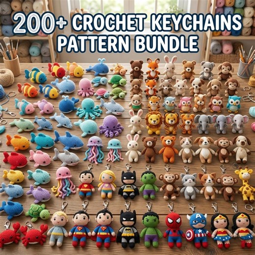 200  Crochet Keychain Pattern Bundle Amigurumi Animal Keychain Instant Download PDF - Etsy