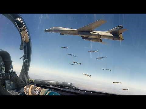 Massive US B-1 Bomber Dropping Bombs With Extreme Precision