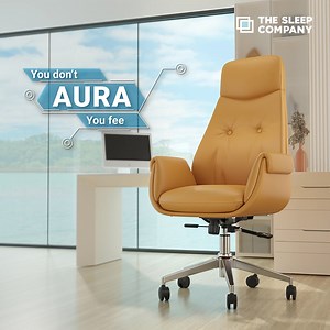 Upgrade your workspace: Aura’s patented SmartGRID cushioning conforms to your spine, with adjustable headrest and recline for full–day comfort 1. Patented SmartGRID cushioning for pressure relief & airflow 2. 135° recline, seat slider & Coloured armrests for full-custom fit 3. Premium leather finish 3-year warranty—luxury you can trust | The Sleep Company