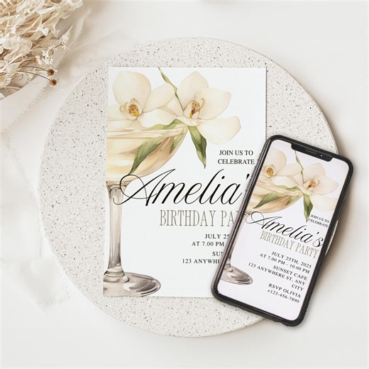 Editable Birthday Party Invitation Template, Elegant Cocktail Birthday Invitation, Printable 5x7 & Mobile Invite, Instant Download - Etsy