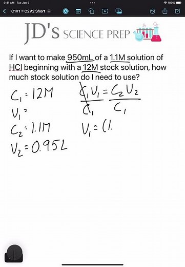 C1V1 = C2V2 Practice Problem #chemistry #dilution