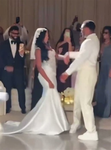 Coco Jones and Donovan Mitchell celebrate with family and friends at their wedding reception. 🥂🤍