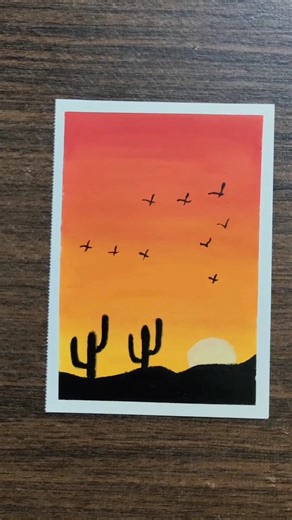 Mesmerizing Desert Sunset Landscape Scenery🌅 | Easy Oil Pastel Scenery #shorts