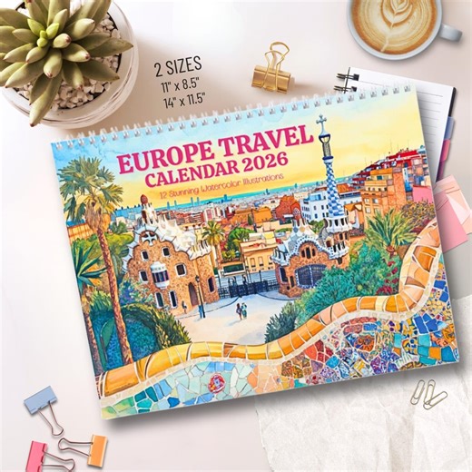 2026 Wall Calendar, Illustrated Watercolor Wall Art, Monthly Planner, Travel Wall Home Decor, Christmas & Birthday Gift, Housewarming Gift - Etsy