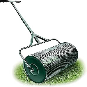 24” Compost Spreader, Durable Peat Moss Roller Spreader with Adjustable T-Shaped Handle & Side Latches for Lawn and Garden, Seeding Rolling Garden Lawn Compost Top-Dressing Spreader(70L Capacity)