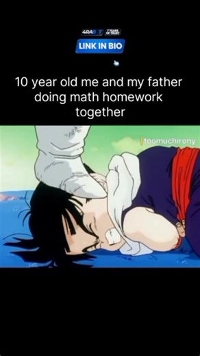 @toomuchirony7 on Instagram: "Academic trauma check. ✅... This video is a dark humor meme that uses a brutal scene from Dragon Ball Z to hyperbolize the intense stress of childhood study sessions. By overlaying the text "10 year old me and my father doing math homework together" onto a clip of Vegeta relentlessly attacking Gohan, the creator turns the violence into a metaphor for the frustration and fear children often feel when a strict parent tries to teach them. It satirizes a common "core me