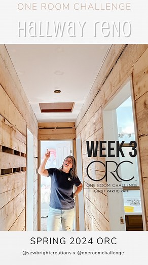 One Room Challenge | Week 3 It always gets worse before it gets better, right? This week we finished removing the panel board, ripped up the hallway flooring, replaced the electrical outlets and started on the ceiling. About the ceiling, the hallway ceiling height was a little higher than the rest of the ceiling. After removing the trim board between the two we realized (we think) that the ceiling in the rest of the house was covered by another sheet of drywall and new popcorn ceiling. We decide