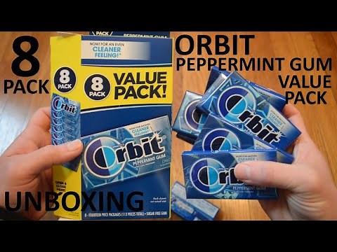 Unboxing Wrigley's Orbit Peppermint Sugar Free Gum Value Pack Of 8 - Fourteen Piece Packages