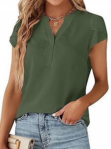 VDJ Women Short Sleeve Shirts Summer Casual Blouses Button Down Lightweight Fashion Business Tshirt Army Green Clothes Size XL