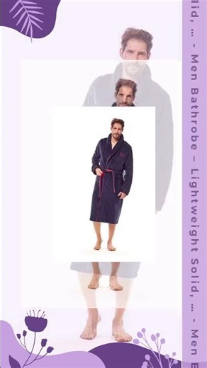 Men Bathrobe – Lightweight Solid, Embroidered - Navy