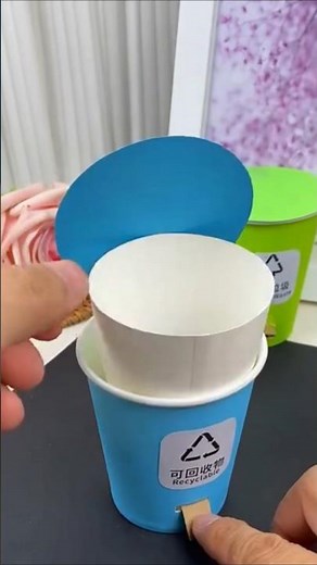 DIY Mini Dustbin With Paper Cup/dustbin #kawaii #crafttape #animepapercraft #washitape