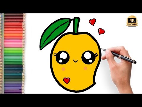 How to draw a cute mango, easy kawaii mango Drawing for Kids