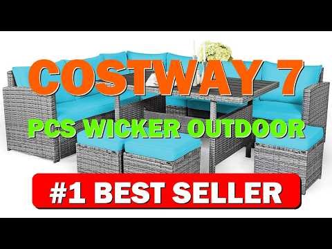 COSTWAY 7 PCS Wicker Outdoor Conversation Set, Patio Sectional Furniture Sofa Set - B0C5R3R5JV
