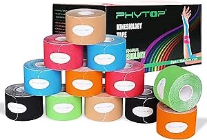 K Tape 12 Roll Pack Athletic Tape - Waterproof Precut Kinesiology Tape (10" Strips) for Knees Shoulders Ankles Elbows, Latex Free Breathable kinesiotape for Sports & Recovery (Mixed Colors)
