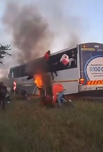 4.9K views · 32 reactions | Putco bus caught on its way to Centurion yesterday and passengers jumped through windows. No fatalities were reported. | Skhokho Multimedia | Facebook