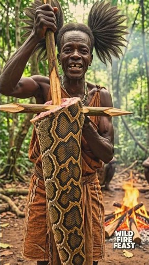 Giant Python Tail Grilled on Wooden Spikes