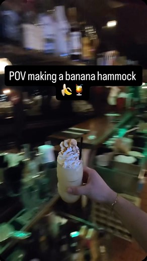 Bartender Stash on Instagram: "POV: You asked for a tropical drink… so I made a banana hammock (banana piña colada) 🌴🍌🥥🍹 #pov #bartender #meta #bar #drinks"