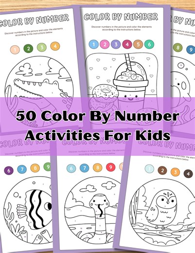 50 Color by Number Worksheets for Kids | Printable Classroom Coloring Activities | Teacher Resource - Etsy
