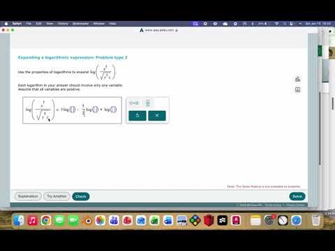 ALEKS: Expanding a logarithmic expression: Problem type 2
