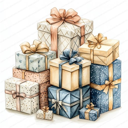 24 Gift Box Clipart Collection | Decorative Present Designs | Printable Watercolor Clipart | High Quality Jpgs | Paper Craft | Junk Journal - Etsy